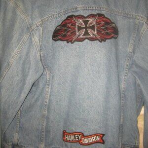 Men's Jean Jacket Harley Davidson Denim Jacket Patches Medium Large